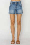 RISEN High Rise Seam Detailed Raw Edge Denim Shorts - Hovatok