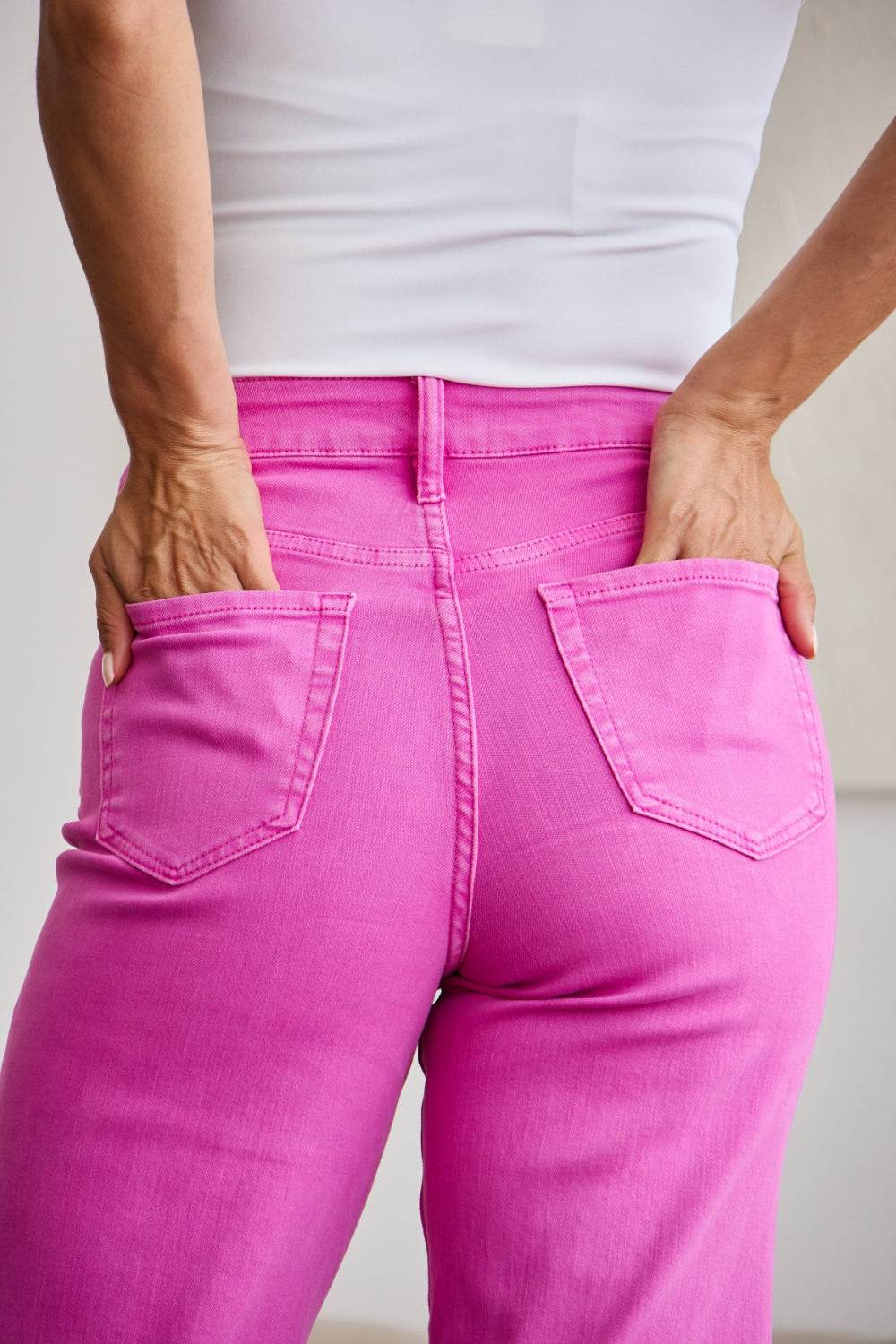 RFM Crop Chloe Full Size Tummy Control High Waist Raw Hem Jeans - Hovatok