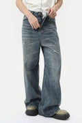 Distressed Wide Leg Men's Jeans with Pockets - Hovatok