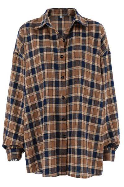 Plaid Button Up Drop Shoulder Shacket - Hovatok