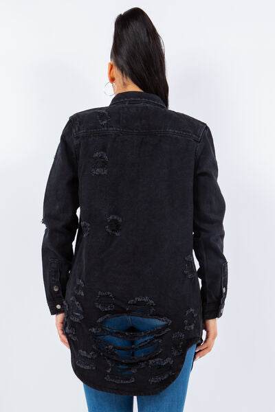 American Bazi Distressed Button Up Long Sleeve Denim Jacket - Hovatok