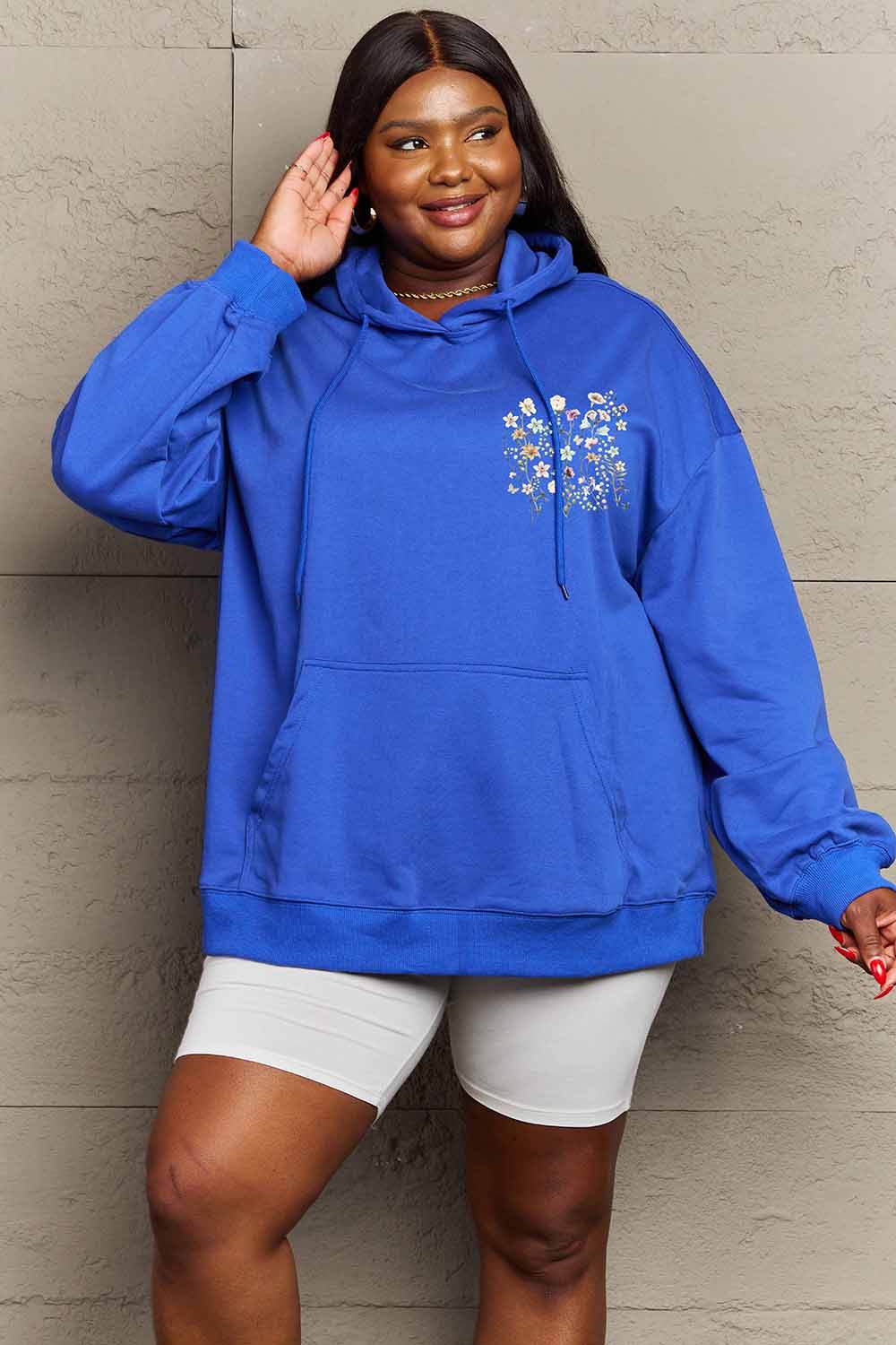 Simply Love Simply Love Full Size Flower Graphic Dropped Shoulder Hoodie - Hovatok