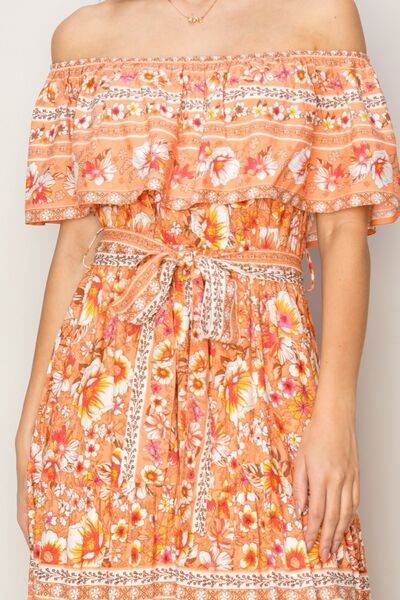 HYFVE Floral Off-Shoulder Tie Front Maxi Dress - Hovatok