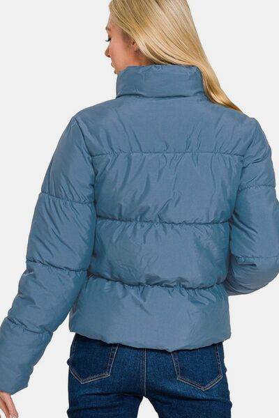 Zenana Zip Up Turtleneck Puffer Jacket with Pockets - Hovatok