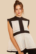 Annie Wear Contrast Trim Peplum Button Detail Blouse - Hovatok