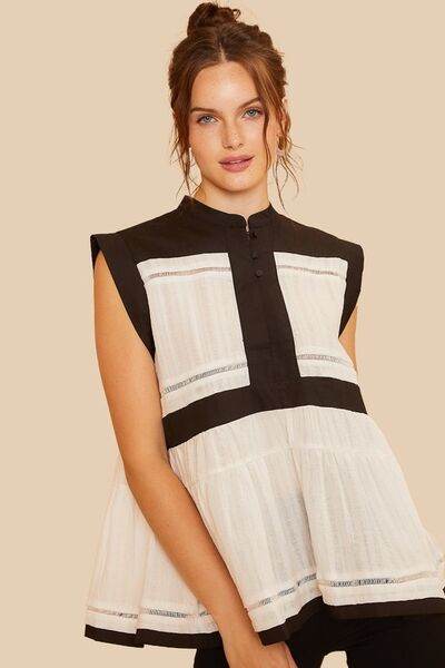 Annie Wear Contrast Trim Peplum Button Detail Blouse - Hovatok