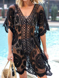 Lace V-Neck Half Sleeve Cover-Up - Hovatok