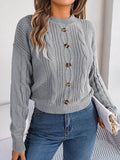 Cable-Knit Buttoned Round Neck Sweater - Hovatok