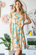 Heimish Full Size Ruffled Short Sleeve Floral Mini Dress Plus Size - Hovatok