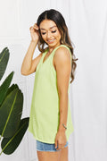 Blumin Apparel Chance of Sun Full Size Ribbed V-Neck Tank in Green - Hovatok
