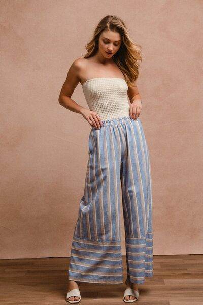 BiBi Striped Wide Leg Pants with Pockets - Hovatok