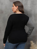 Plus Size Two-Tone Surplice Neck Sweater - Hovatok