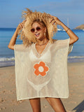 Angel Wings Openwork Flower V-Neck Short Sleeve Cover Up - Hovatok