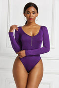 Half Zip Scoop Neck Long Sleeve Bodysuit - Hovatok