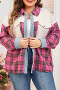 Plus Size Plaid Collared Neck Long Sleeve Shirt - Hovatok