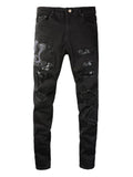 Men's Washed Snake Embroidered Slim Jeans - Hovatok