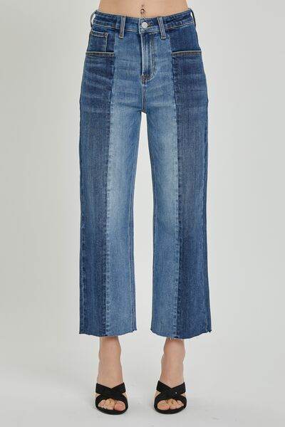 RISEN Full Size Mid-Rise Waist Two-Tones Jeans with Pockets - Hovatok