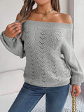 Openwork Off-Shoulder Long Sleeve Sweater - Hovatok