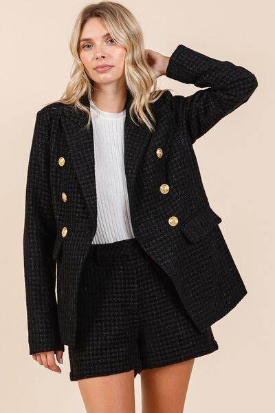 Mittoshop Plaid Texture Double-Breasted Long Sleeve Blazer - Hovatok