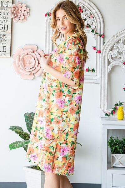 Heimish Full Size Half Sleeve Multi Color Floral Open Cardigan Plus Size - Hovatok