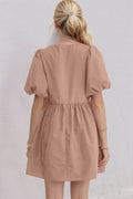 Oh Bow Ruched Puff Sleeve Mini Dress - Hovatok