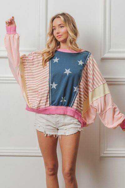 BiBi Stars and Stripes Round Neck Long Sleeve Top - Hovatok