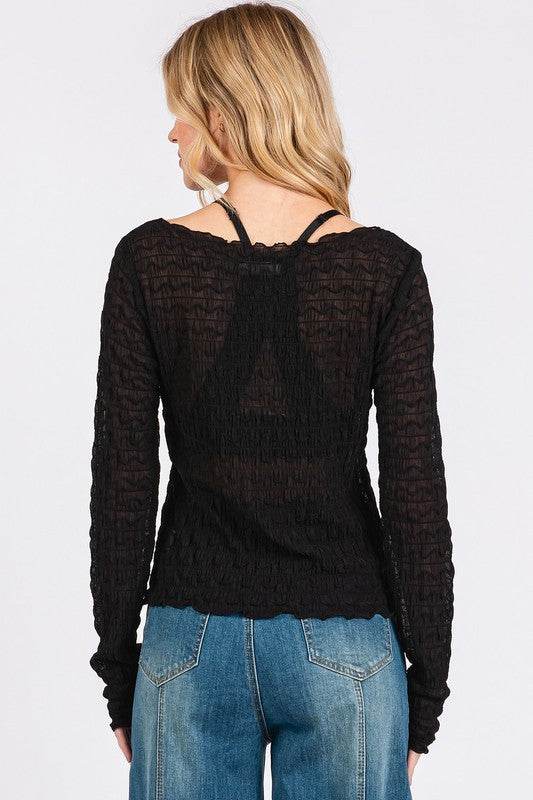 Mittoshop Lettuce Hem Boat Neck Long Sleeve Blouse - Hovatok