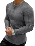 Men's Full Size Ribbed Round Neck Long Sleeve T-Shirt Plus Size - Hovatok