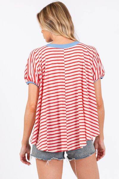Ces Femme Striped Round Neck Short Sleeve T-Shirt - Hovatok