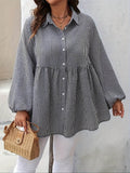 Plus Size Plaid Collared Neck Long Sleeve Shirt - Hovatok