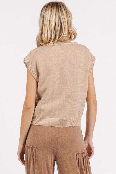 Mittoshop Contrast Letter Round Neck Cap Sleeve Knit Top - Hovatok