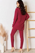 Basic Bae Full Size Ribbed Round Neck High-Low Slit Top and Pants Set - Hovatok