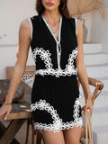 Devine Contrast Lace Vest and Skirt Set - Hovatok