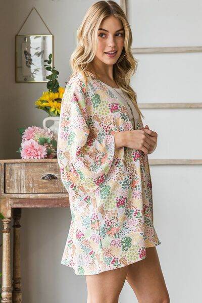 Heimish Full Size Multi Color Floral Open Cardigan Plus Size - Hovatok