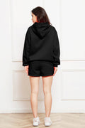 Drop Shoulder Long Sleeve Hoodie and Shorts Set - Hovatok