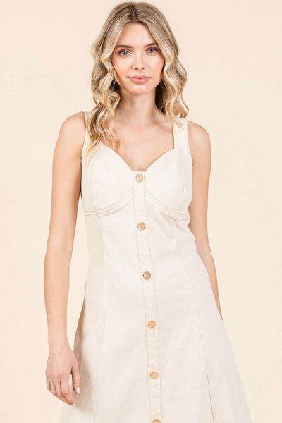 Mittoshop Stretch Twill Decor Button Sleeveless Midi Dress - Hovatok