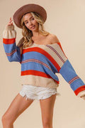 BiBi Multi Color Stripe Scoop Neck Sweater - Hovatok
