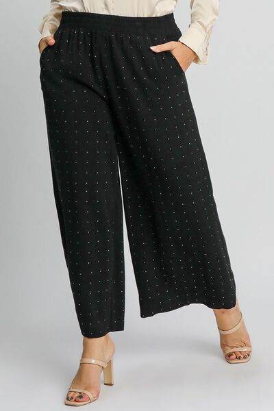 Umgee Full Size High Waisted Embellished Linen Pants Plus Size - Hovatok