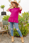Celeste Full Size Ruffle Detail Asymmetrical Top Plus Size - Hovatok