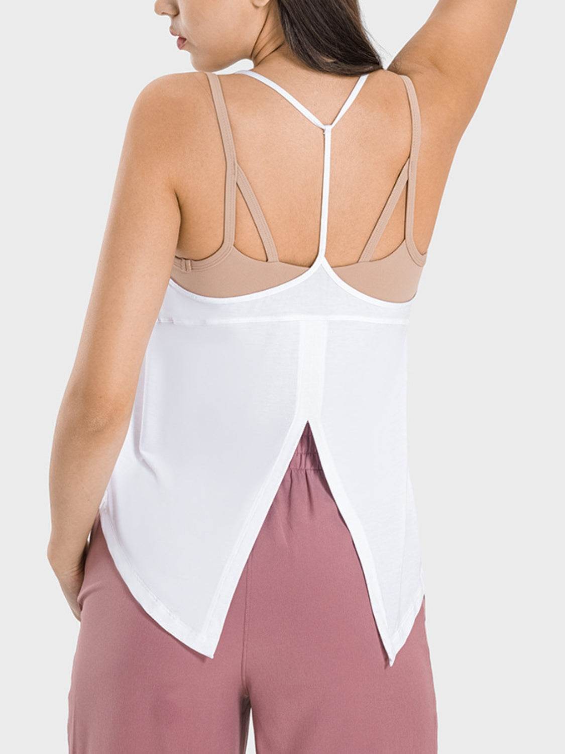 Millennia Slit Spaghetti Strap Scoop Neck Active Cami - Hovatok