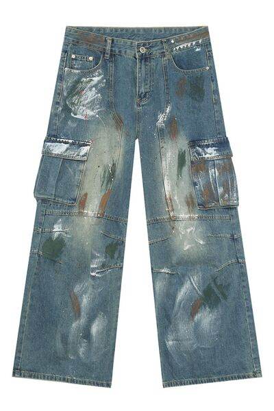 Waste Soil Style Jeans with Cargo Pockets - Hovatok
