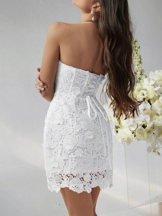 Devine Lace-Up Tube Lace Mini Dress - Hovatok