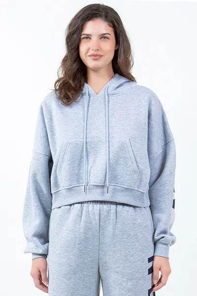 American Bazi Letter Graphic Long Sleeve Drawstring Cropped Hoodie - Hovatok