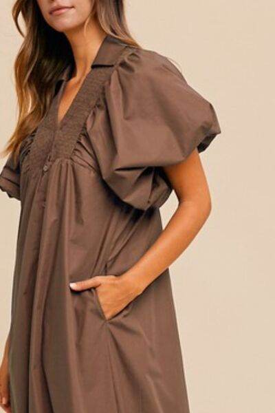 Annie Wear Smocked Puff Sleeve Midi Dress - Hovatok