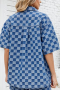 Button Down Checkered Denim Shirt - Hovatok