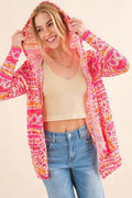And The Why Full Size Printed Thermal Hooded Open Front Cardigan - Hovatok