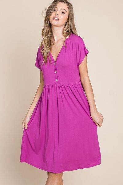 BOMBOM V-Neck Short Sleeve Dress - Hovatok