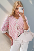 Double Take Tied Checkered Dropped Shoulder Flounce Sleeve Cardigan - Hovatok