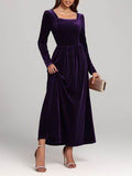 Velvet Square Neck Long Sleeve Dress - Hovatok