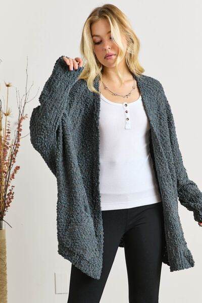 ADORA Popcorn Knit Open Front Long Sleeve Cardigan - Hovatok